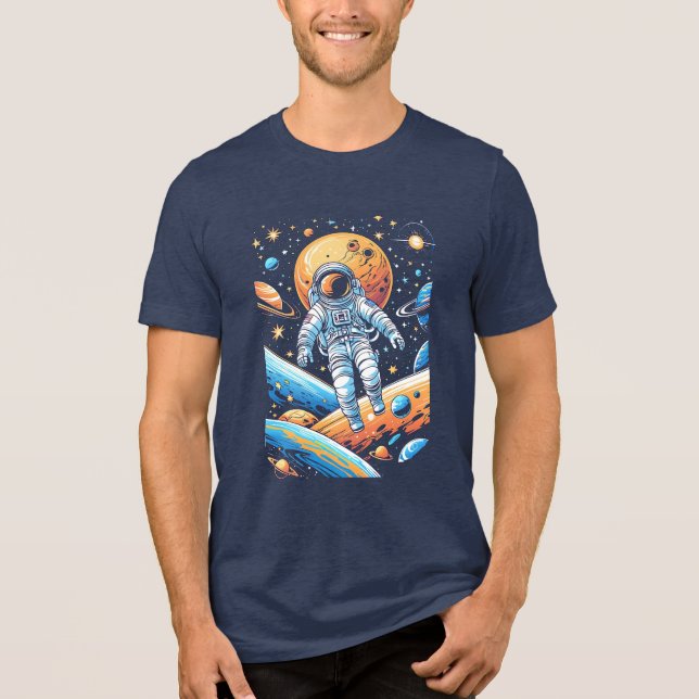Astronaut im Weltraum verloren, umgeben von Planet Tri-Blend Shirt (Vorderseite)