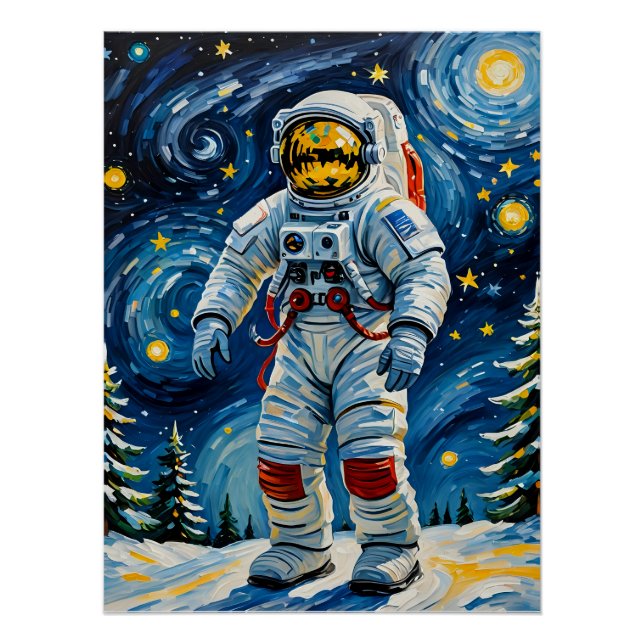 Astronaut im Winterwald Poster (Vorderseite)