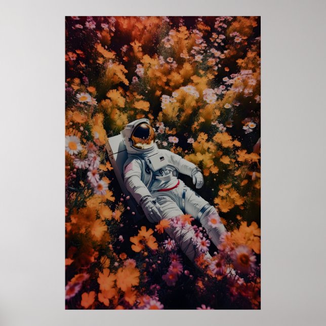 Astronaut in Blumen Kunstprint Gothic Sci-Fi Poster (Vorne)