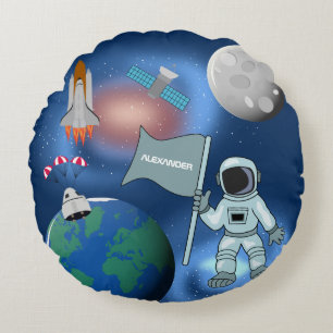 Astronaut in der Weltraumgalaxie Personalisierter  Rundes Kissen