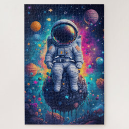 Astronaut in farbenfroher Weltraumszene Puzzle