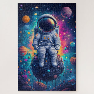 Astronaut in farbenfroher Weltraumszene Puzzle