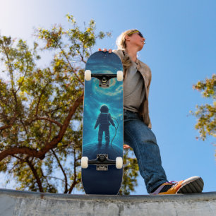 Astronaut in farbenfroher Weltraumszene Skateboard