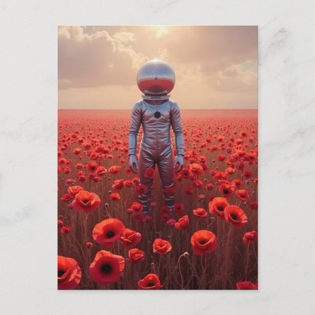 Astronaut in roten Mohnblumen Postkarte (Vorderseite)