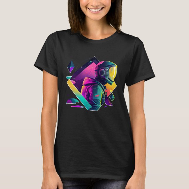 Astronaut in Space Aesthetic Wave Planet Eclipse   T-Shirt (Vorderseite)