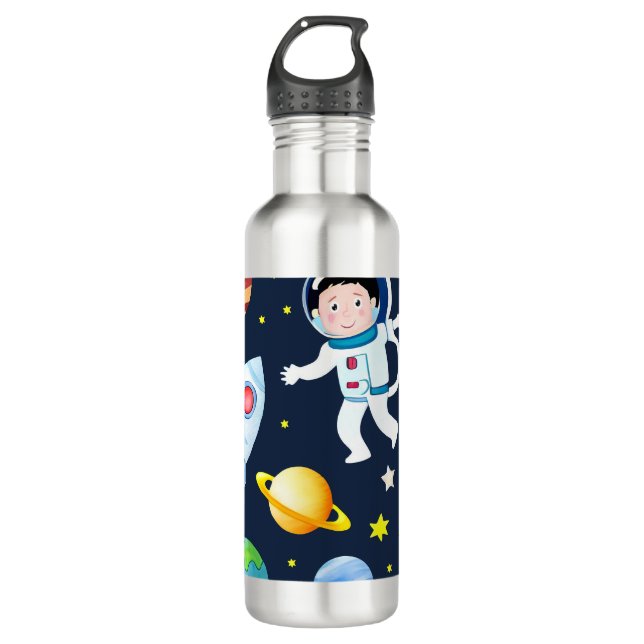 Astronaut in Space Planets and Rockets Pattern Edelstahlflasche (Vorderseite)