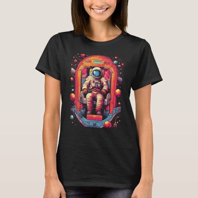 Astronaut in Spaceship   Retro Space & Planet Art  T-Shirt (Vorderseite)