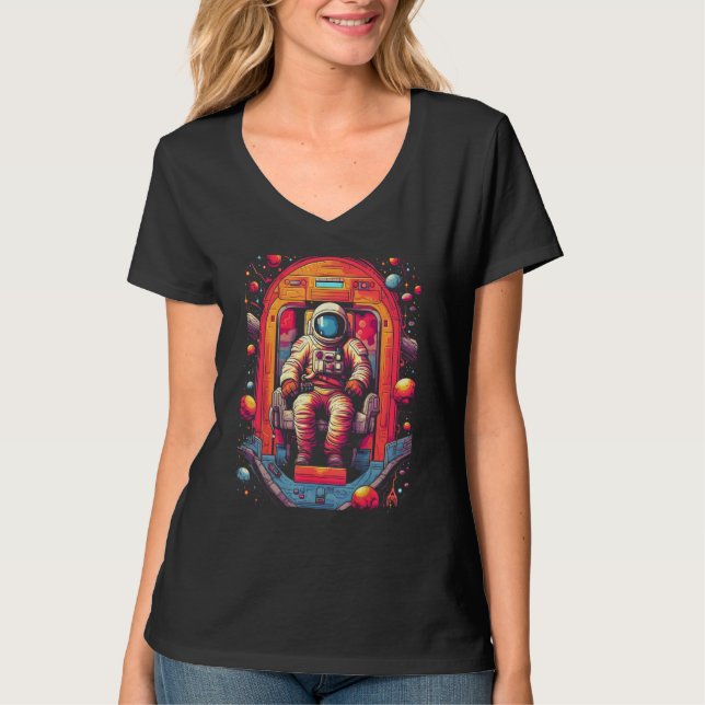 Astronaut in Spaceship   Retro Space & Planet Art  T-Shirt (Vorderseite)