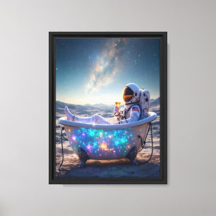 Astronaut in Star Bathtub Wall Art Leinwand