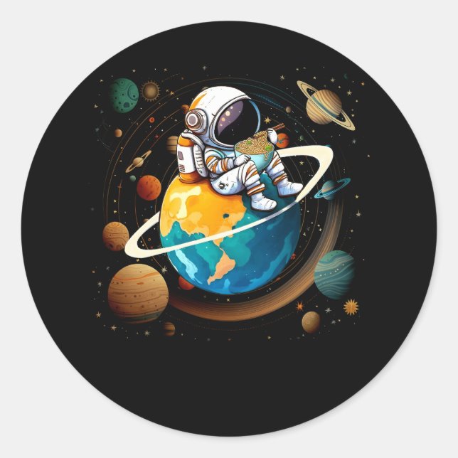 Astronaut isst Ramen Anime aus dem Weltraum Runder Aufkleber (Vorderseite)
