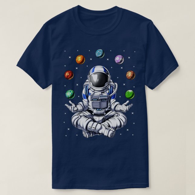 Astronaut Juggling Space Planets T-Shirt (Design vorne)