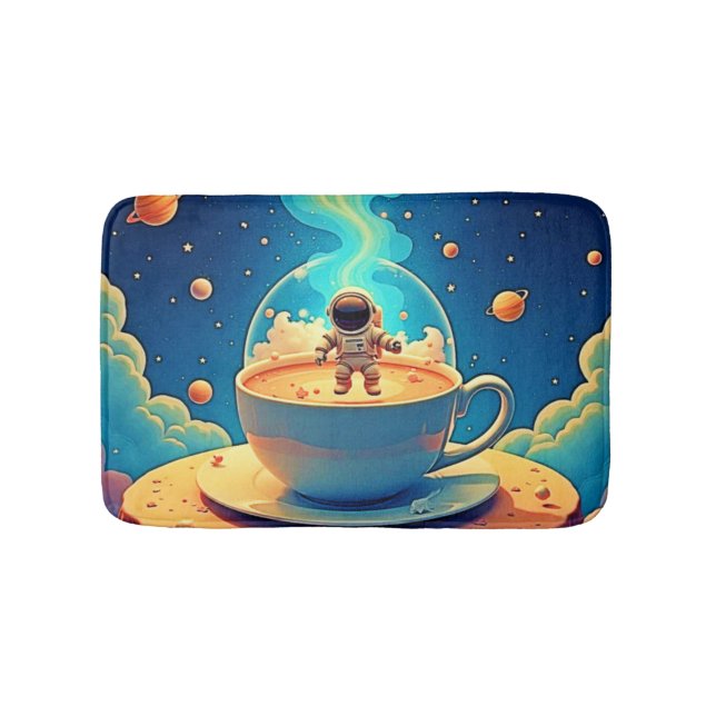 Astronaut Kaffee Weltraum Kunst Badematte (Vorderseite)