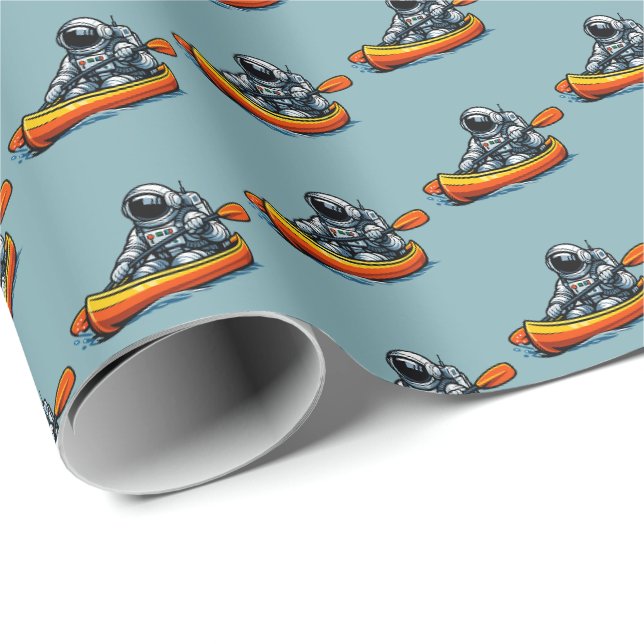 Astronaut Kanufahren Geschenkpapier (Rolleneckpunkt)