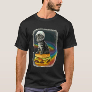 Astronaut Katze auf Cheeseburger Lustige Raumgalax T-Shirt