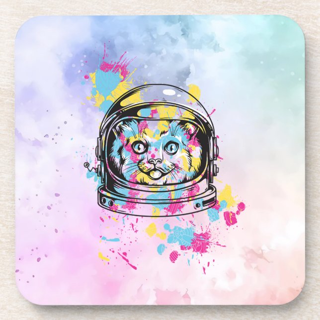 Astronaut Katze Getränkeuntersetzer (Vorderseite)