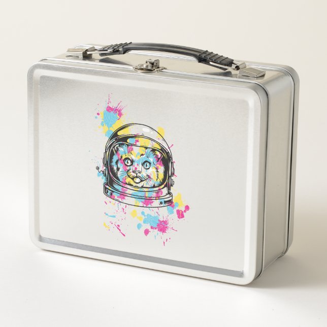 Astronaut Katze Metall Brotdose (Vorderseite)
