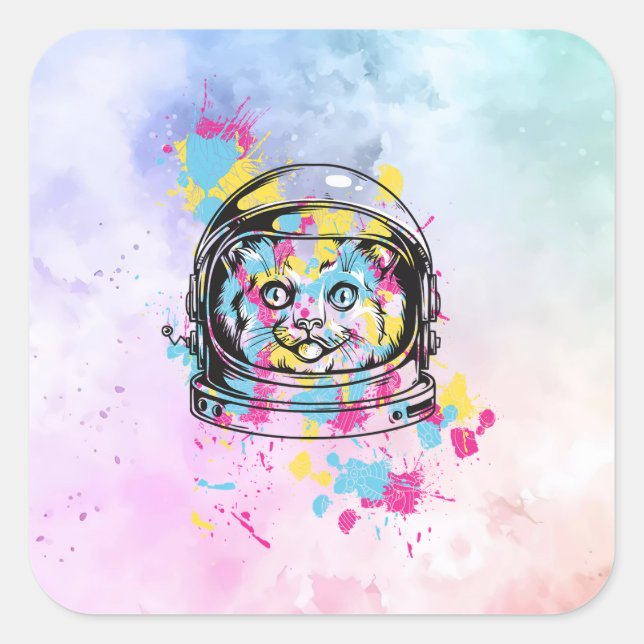 Astronaut Katze Quadratischer Aufkleber (Vorderseite)
