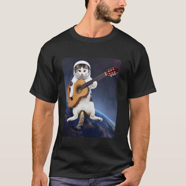 Astronaut Katze schwebt im Weltraum, spielt Gitarr T-Shirt (Vorderseite)