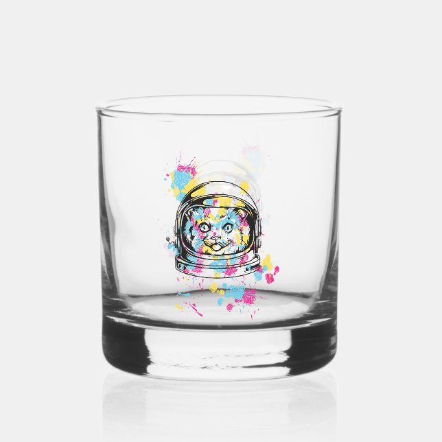 Astronaut Katze Whiskyglas (Vorderseite)