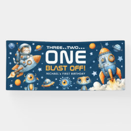 Astronaut Katzen Weltraum-Start zum 1. Geburtstag Banner