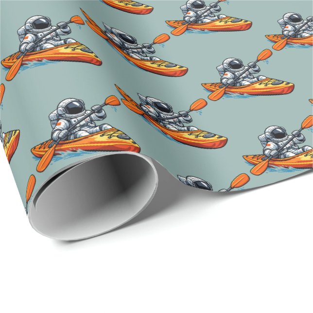 . Astronaut Kayaking Geschenkpapier (Rolleneckpunkt)