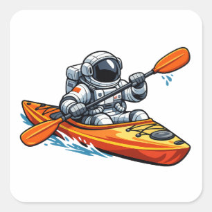 . Astronaut Kayaking Quadratischer Aufkleber