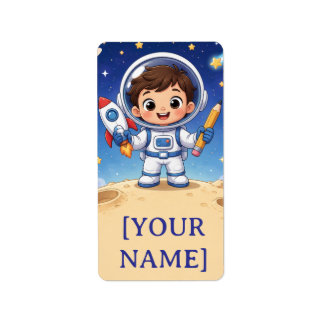 Astronaut Kid bereit, das Schulheft zu erkunden Adressaufkleber