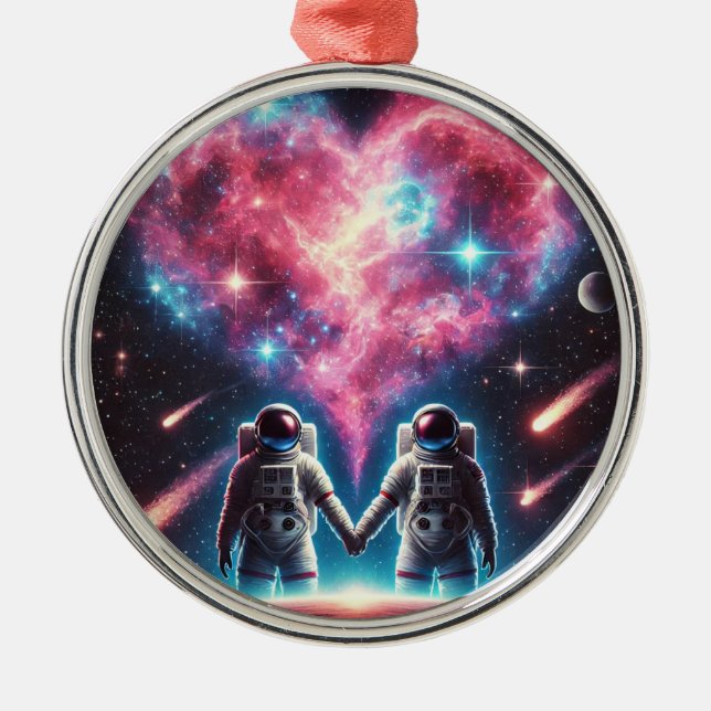 Astronaut Liebe Ornament Aus Metall (Vorne)