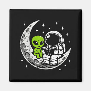 Astronaut liest Buch Alien Mond Weltraum  Magnet