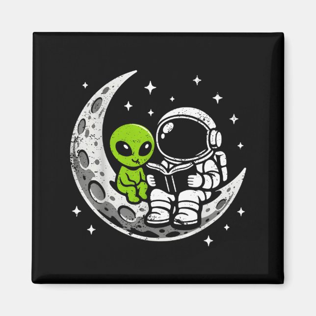Astronaut liest Buch Alien Mond Weltraum  Magnet (Vorne)