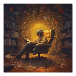 Astronaut liest ein Buch Poster