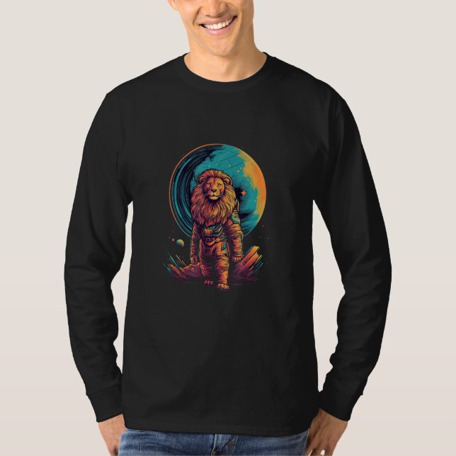 Astronaut Lion Space Moon Cosmonaut Futuristic Ret T-Shirt (Vorderseite)