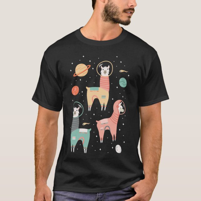 Astronaut Llamas im Weltraum T-Shirt (Vorderseite)