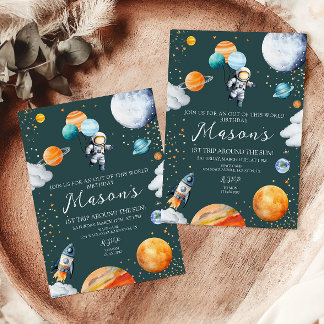 Astronaut Luftballon Planeten 1. Reise um die Sonn Einladung