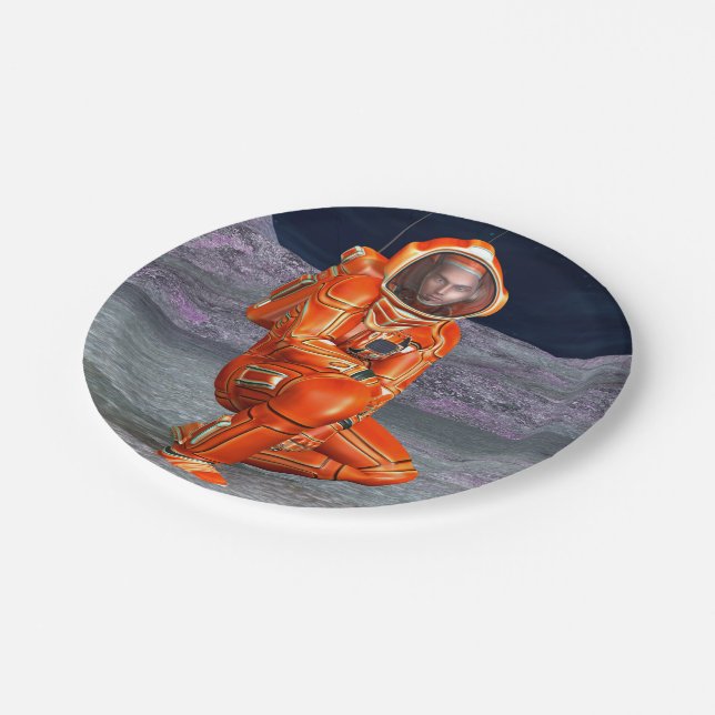 Astronaut Mars Explorer Alien Planet Weltraum Kuns Pappteller (Schrägansicht)