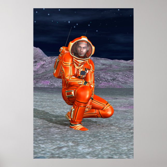 Astronaut Mars Space Explorer auf Alien Planet Poster (Vorne)