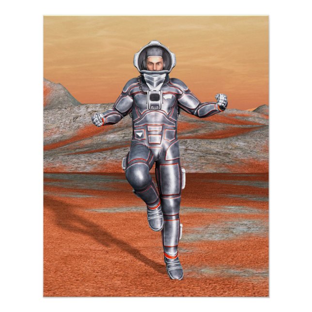 Astronaut Mars Space Explorer auf Alien Planet Poster (Vorderseite)