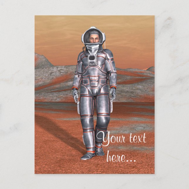 Astronaut Mars - Space Explorer auf Alien Planet Postkarte (Vorderseite)