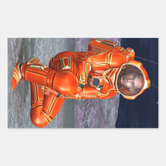Astronaut Mars Space Explorer auf Alien Planet Rechteckiger Aufkleber (Vorderseite)
