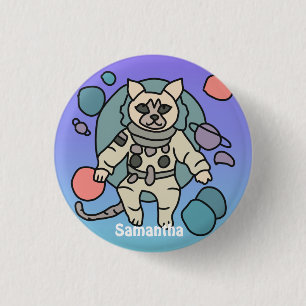 Astronaut Minimalist Katze im Weltraum   Lustig &  Button