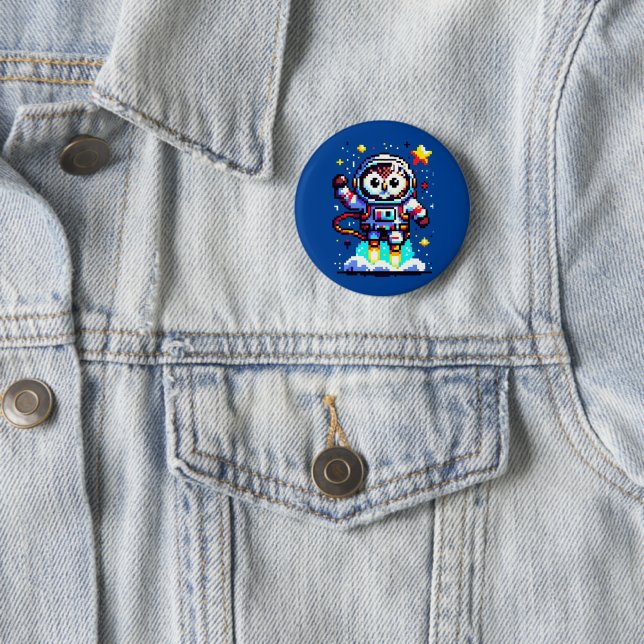 Astronaut mit 8 Bit - Retro Pixel Space Explorer Button (Beispiel)