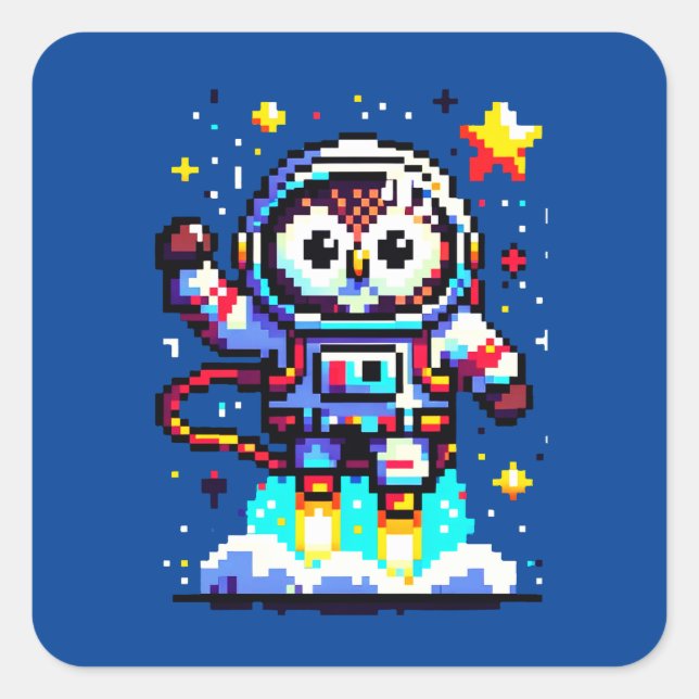 Astronaut mit 8 Bit - Retro Pixel Space Explorer Quadratischer Aufkleber (Vorderseite)