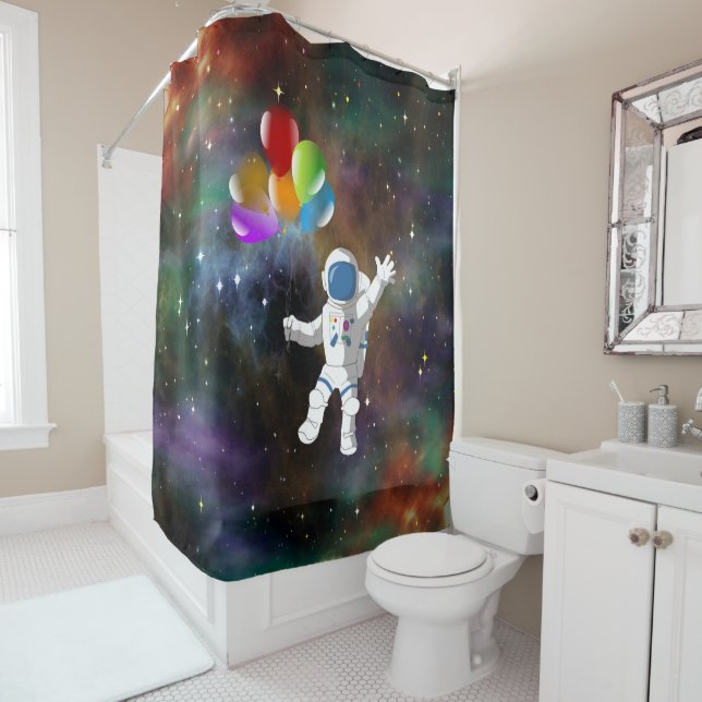 Astronaut mit Balloons Duschvorhang (Beispiel)