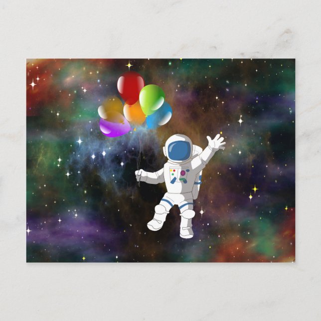 Astronaut mit Balloons Postkarte (Vorderseite)