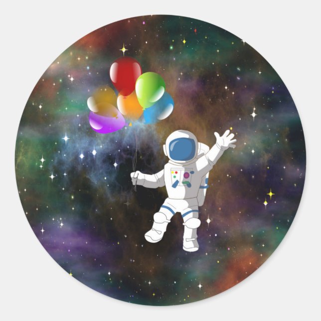 Astronaut mit Balloons Runder Aufkleber (Vorderseite)