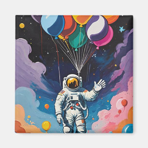 Astronaut mit bunten Ballons im Weltraum Magnet