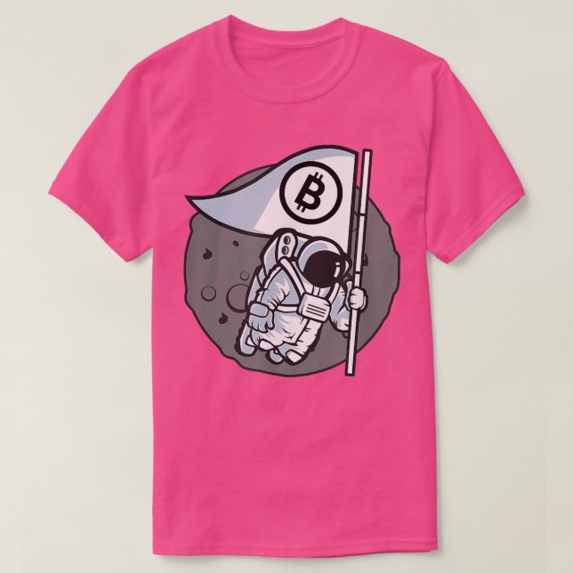 Astronaut mit der Bitcoin-Krypto-Blockchain-Flagge T-Shirt (Design vorne)