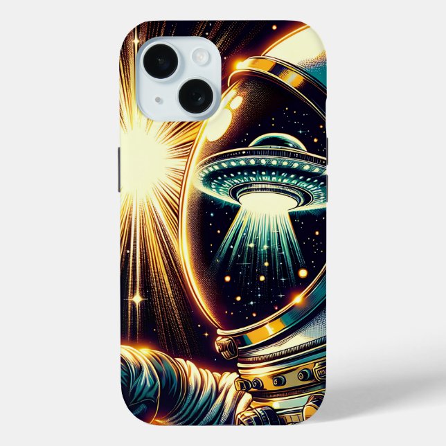 Astronaut mit einem Spiegelbild eines UFO Case-Mate iPhone Hülle (Rückseite)