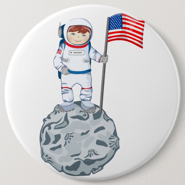 Astronaut mit Namensschild Button (Vorderseite)