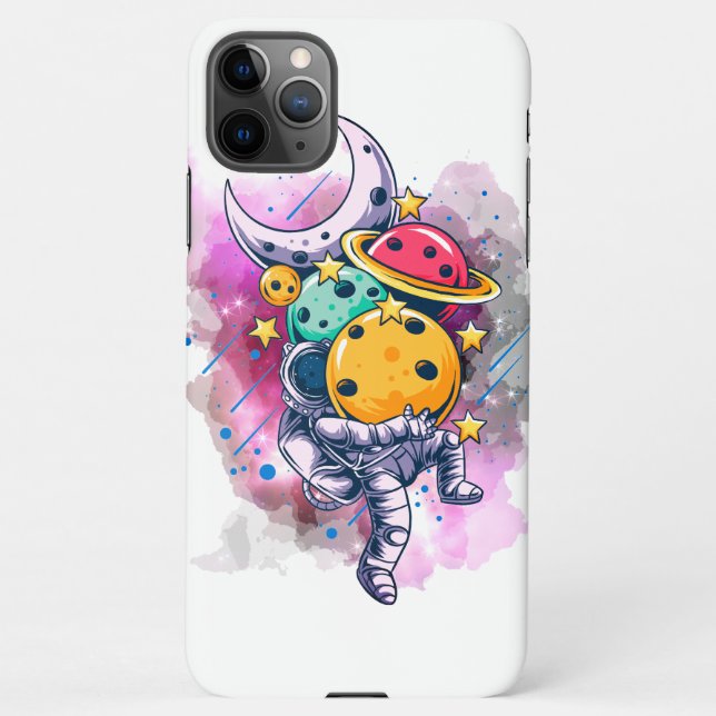 Astronaut mit Planeten iPhone Hülle (Rückseite)